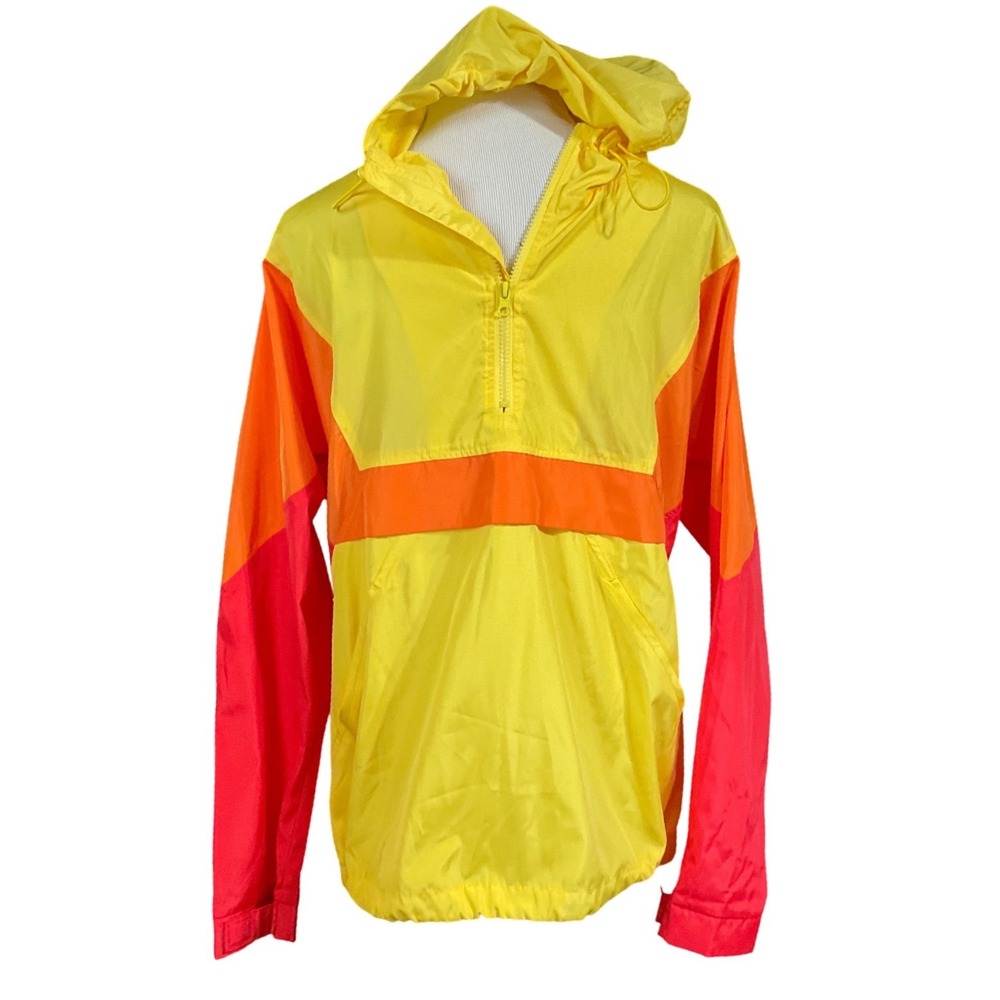 Forever 21 Men Neon Colorblock Windbreaker Anorak Hooded Jacket Small Y2K Retro